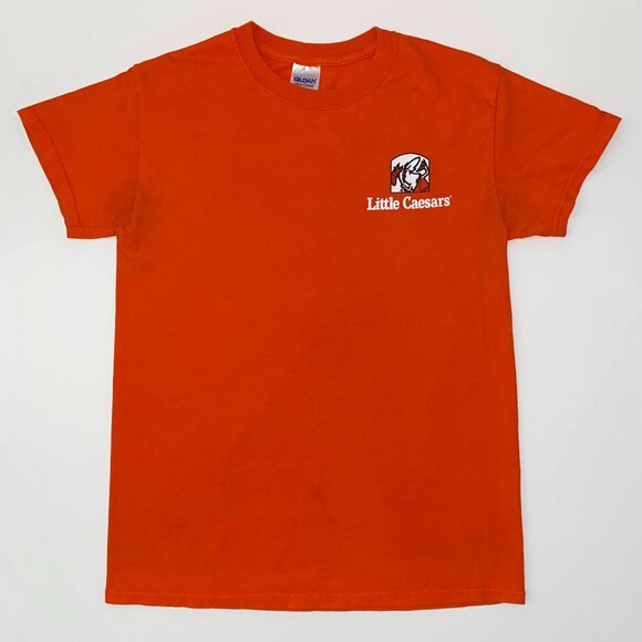 Little Caesars Pizza Genius Graphic Tee Shirt Gildan Orange Size Small - Picture 2 of 14